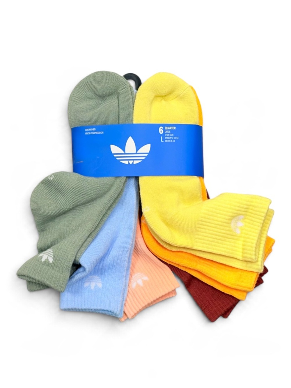 adidas Men's Assorted Quarter Socks - Yellow, Sage Green, Sky Blue, Peach & More